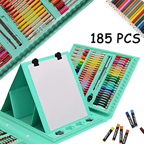 Sunnyglade 185 Pieces Double Sided Trifold Easel Art Set Art Supplies Green - color: Green