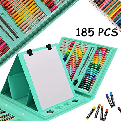 Sunnyglade 185 Pieces Double Sided Trifold Easel Art Set Art Supplies Green - color: Green