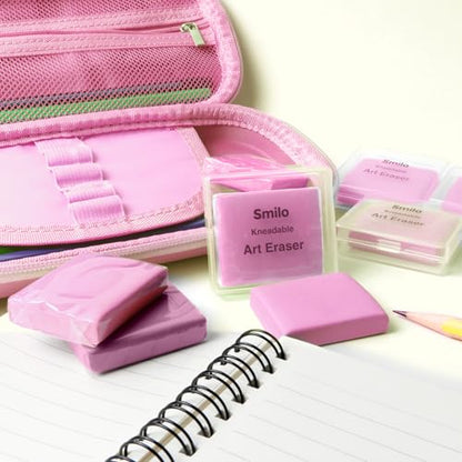 Smilo Kneaded Erasers for Artists, Pink Moldable Putty, 8-Pack | Reusable, Dust-Free and No Smudge, Art Erasers with Storage Case for Charcoal, Graphite, Pencil and Pastel Drawing - color: Pink