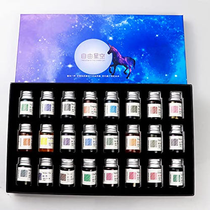 24 Colors Calligraphy Ink Set, Colorful Dip Pen Ink With Gold Powder for Drawing and Writing Art, Gift Box Included
