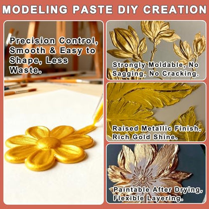 Black & Golden Acrylic Modeling Paste & 5pcs Piping Bags Bags & Squeegee with Teeth, Acrylic Medium for Texture Art, Texture Paste for Acrylic Painting, Canvas, Sculpture, Art Projects, 3D Effect - color: Black & Golden Modeling Paste + 5pcs Bags+ 2pcs To