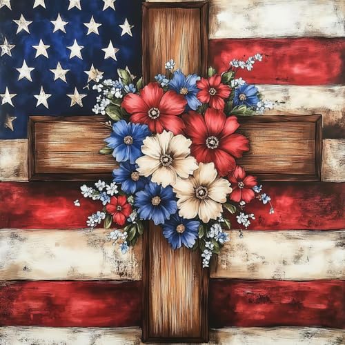 DOTSTART 5D American Cross Diamond Art Kits for Adults, Full Drill Round | DIY Diamond Painting Kit for Craft Lovers, Art Gift for Home Wall Decor and Relaxing Hobby, 13.78x13.78 Inch - color: KM1172-1