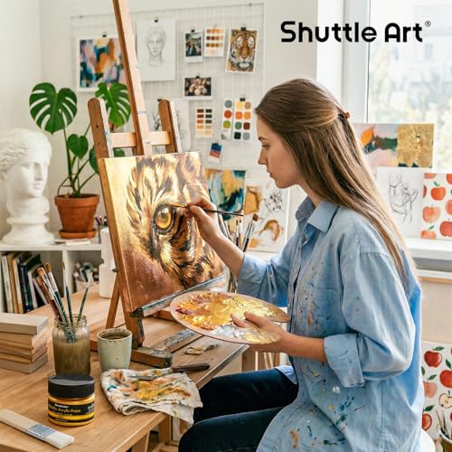 Shuttle Art Metallic Gold Acrylic Paint, 4 oz (120 ml) Gold Leaf Paint, Non Toxic, Non Fading Gold Paint for Crafts, Metal, Wood, Clay, Ceramic, Canvas, Furniture - color: Gold, size: 4 Fl Oz (Pack of 1)