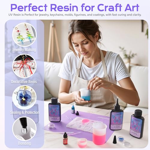 HeyClear UV Resin kit 300g Premixed UV Epoxy Resin Glue Cure for Crafts | Crystal Clear and Hard UV Resin Low Odor, Fast Curing for Beginners Jewelry Making, DIY Art Crafts, Coating, Silicone Molds - size: 300g