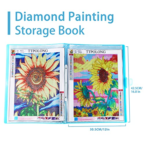 TTPOLONG A3 Diamond Painting Storage Book for Diamond Painting Kits, Diamond Art Portfolio Book for Diamond Painting Accessories with 30 Pags Clear Pockets Plastic Sleeves（16.8X12.5 Inch) - color: Blue, size: 17x12.5 Inch