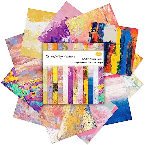 Scrapbook Paper, 24 Sheets 6"×6" 160gsm Single-Sided Patterned Cardstock - color: 24 sheets-oil painting