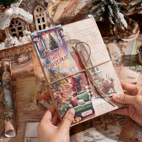 icceemee 160 sheets of Christmas scrapbook paper, Christmas theme journaling scrapbook supplies craft collage paper set, junk journal bullet journal poster room decor for card making decorative gifts - color: Multicolor