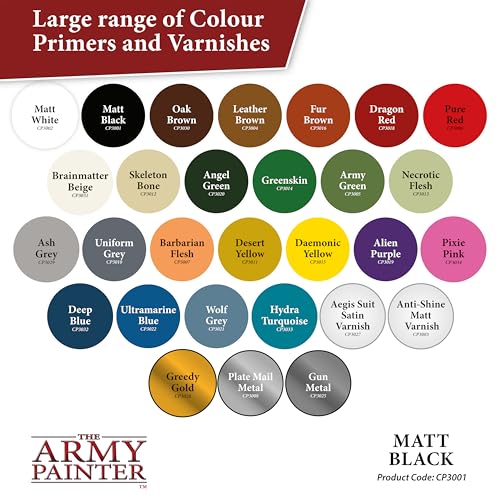 The Army Painter, Colour Primer Matt Black, 400 ml acrylic spray | Spray Paint Basecoat for Miniature Model Undercoat Priming, Plastic Wargames, DnD & Warhammer - color: Matt Black