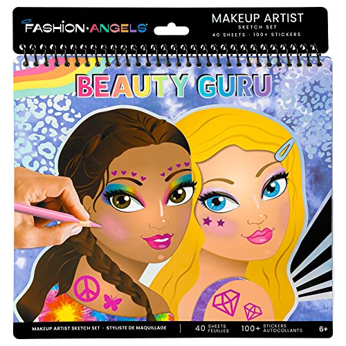 Fashion Angels Make-up & Hair Design Sketch Portfolio | Includes 40 Sketch Sheets, 4 Stencil Sheets & Stickers, Sketchbook for Beginners & Kids Ages 6+ - color: Make-up & Hair