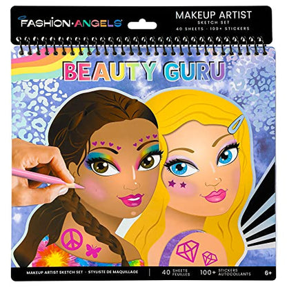 Fashion Angels Make-up & Hair Design Sketch Portfolio | Includes 40 Sketch Sheets, 4 Stencil Sheets & Stickers, Sketchbook for Beginners & Kids Ages 6+ - color: Make-up & Hair