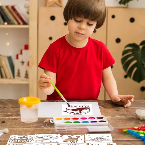 Keluna Western Cowboy Cowgirl Painting Stencils - 20 Reusable Stencils for Wood Burning, Landscape Cactus Western Scenes - style: western cowboy