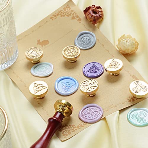Celtic Knot Seal Wax Stamp with 6 Patterns Removable Brass Head + 1 Wood Handle, Represent Eternal Faith, Friendship, Love and Loyalty