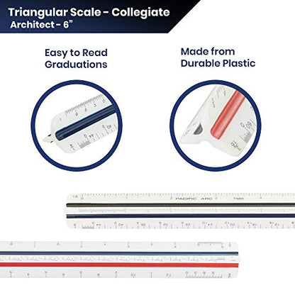 Pacific Arc Architectural Scale Ruler, 6" Scale Ruler for Architectural Designs, Engineering, or Drafting