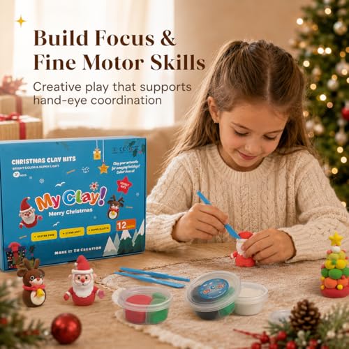 Air Dry Clay for Kids, 12 Christmas Modeling Clay DIY Model Magic Clay Kit with Tools&Tutorials, Soft&Non-Sticky, Safe&Non-Toxic, Creatible Art Crafts Toys Gifts for Kids,Christmas Crafts Xmas Gift - color: 12 Packs Christmas Clay Kit