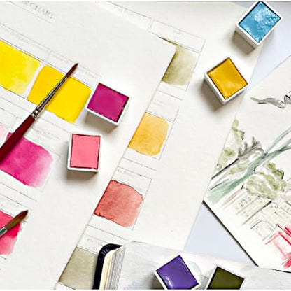 Charvin Extra-Fine Watercolor Pan Set, Intense - Handmade Box Set of 12 Half-Pans - Professional Watercolor Paint Set, Made in France, Smooth Shellac-Like Finish, Glossy & Highly Transparent Pigment - color: Intense