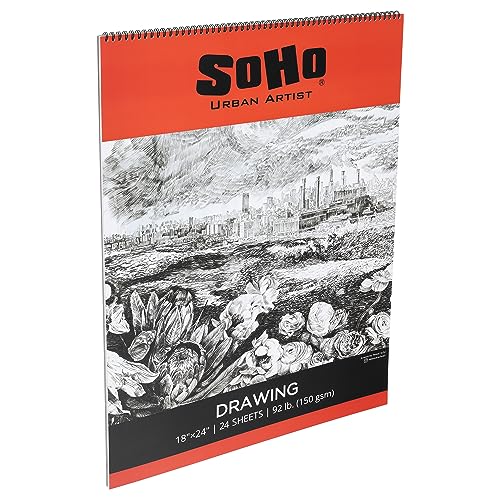 SoHo Urban Artist Softcover Drawing Pad - 18"x24", 6 Pack w/144 Sheets Total - 92 lbs/150gsm, Mixed Media, Dual-Sided, Acid-Free, Wire-Bound, Micro-Perforated, Repeated Erasing & Reworking - size: 18"x24"
