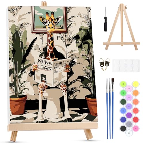 MXJSUA Toilet Giraffe Framed Paint by Numbers for Adults Beginners, Easy Adults' Paint-by-Number Kits on Canvas with Easel, Acrylic Number Painting Crafts Gifts for Home Decor, 8x12 inch - color: Toilet Giraffe