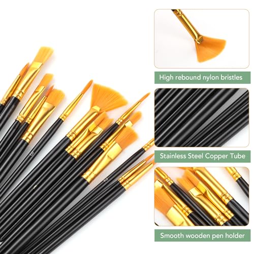 AROIC Acrylic Paint Brush Set,1pack/15pcs Nylon Hair Acrylic Painting Brush | Watercolor Rock Face Painting Brush, Artist Craft Brush Supplies, Paint Brush Set For All Purposes Children Adult painting - size: 15pcs