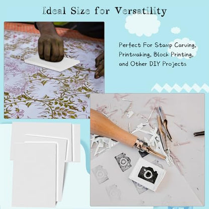 Frienda 40 Pcs 4"x6" Rubber Carving Blocks Linoleum Block Stamp Making Kit Soft Rubber Carved Brick for Stamp Maker Printmaking Supplies Craft Project(White) - color: White