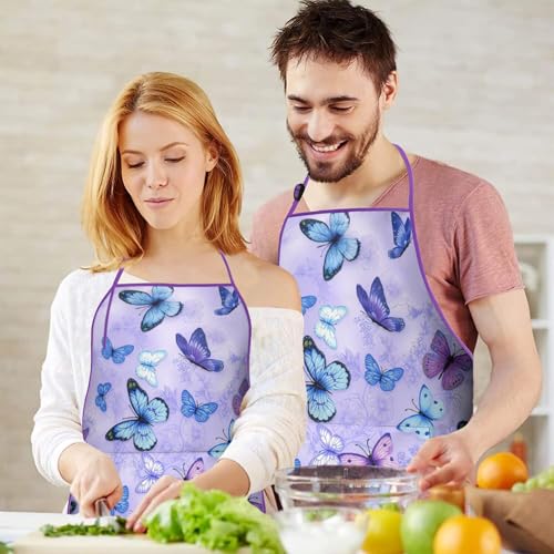 Apron with 2 Pockets,Kitchen Chef Artist Aprons for Cooking Gardening Baking Painting, Waterproof Apron 33" x 27" - color: Butterfly