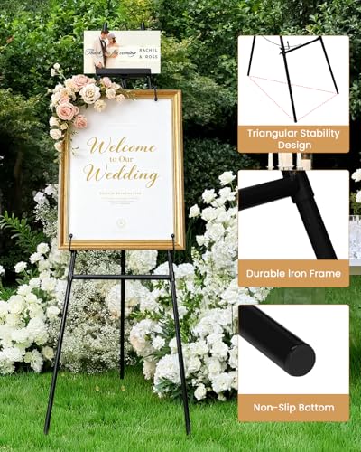 53.9" Black Easel Stand for Sign, Heavy Duty Metal Display Easel with Storage Bag, Adjustable Art Easel for Wedding Sign, Painting, Picture - color: Black DM