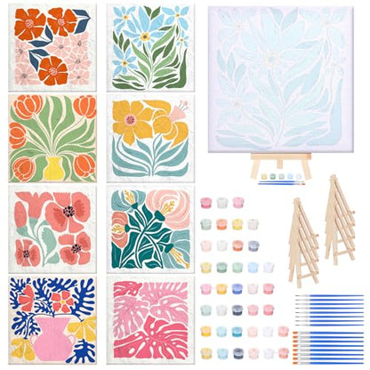 RoundFunny 8 Set Paint by Numbers Drawing Kit for Adults,Simple Blossom - style: Simple Blossom