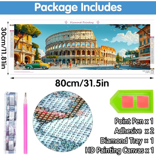 Reofrey Large Diamond Art Kits for Adults Rome Street View, 12x31.5 inch Full Drill Round Rhinestone Big Diamond Painting Kit Landscape, DIY Cross Stitch Embroidery Canvas for Crafts Home Wall Decor - color: Rome Street View