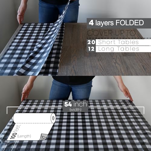 Neatiffy Disposable Plastic Table Cloth Roll | Waterproof Tablecloth | Table Cover for Picnic, Party, Banquet, Birthdays, Weddings (Black Checkered, 54 inches X 100 feet) - color: Blackcheck100, size: 54 inches X 100 feet