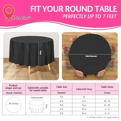 Black Round Disposable Plastic Tablecloth 84 Inch [5-Pack] - Waterproof, Oil-Resistant for Parties & Events - color: Fa1 - Black, size: 5 PACK | Round | 84 Inch