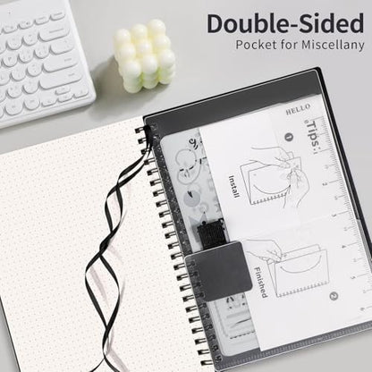 AHGXG Dotted Journal, Grid Spiral Notebook, 160 Pages, A5 (5.7" x 8.3") | 100 GSM Thick Dot Paper, Waterproof Plastic Cover Journals for Journaling, Sketching (Black) - color: Black, style: A5-Dotted