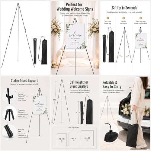 RRFTOK 2 Pack 63 in Sign Easel Stands, Instant-Fold Tripods with Bags - style: 63B 2pack