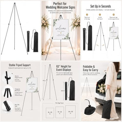RRFTOK 2 Pack 63 in Sign Easel Stands, Instant-Fold Tripods with Bags - style: 63B 2pack