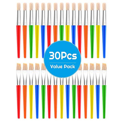 Anezus 30 Kids Paint Brushes Set with Jumbo Round Watercolor and Large Flat Craft Brushes - size: 6 1/4inch