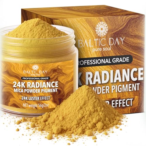 BALTIC DAY 24K Radiance Gold Mica Powder 2 oz (56g) – Metallic Gold Pigment for Epoxy Resin, Soap Making, Candle Dye, Slime, Nail Art, Bath Bombs, Acrylic Pouring & Crafts - color: Gold