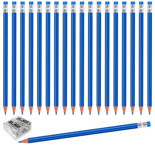 Adhere 25pcs Checking Pencils Erasable colored Pencils Pre-Sharpened #2 HB,for Checking Tests Grading,Map Coloring, editing Office Favors,including a Free sharpener. (Blue) - color: Blue