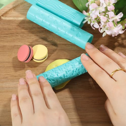 ORIGACH 5 Pcs Pattern Theme Polymer Clay Texture Roller for Earring Making | Embossing Pottery Texture Rollers with Plastic Storage Box for Earring Making - style: 0055-01