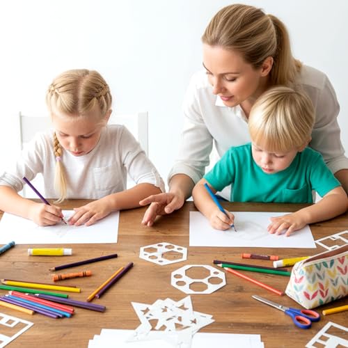 JJUNW 12 Pcs Drawing Stencil, Geometric Stencils Art Painting Template | Circle Square Heart Star Template Set Simple Drawing Stencils for Classroom Painting DIY Craft - size: 5in