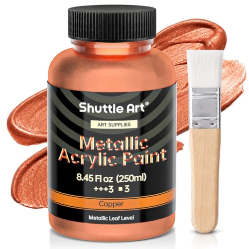 Shuttle Art Metallic Copper Acrylic Paint, 8.45 oz (250 ml) Copper Leaf Paint With Brush, Non Toxic, Non Fading Copper Paint for Crafts, Metal, Wood, Clay, Ceramic, Canvas, Furniture - color: Copper, size: 8.45 Fl Oz (Pack of 1)