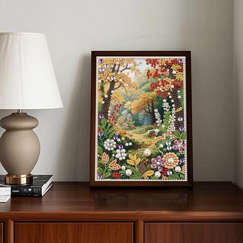 antor DIY Pearl Diamond Painting Kit Garden Landscape Design, Pearl Diamond Art Kits for Adults Beginners, Special Shaped Crystal Rhinestones Painting Kits for Home Wall Decor, 11.81×15.75 Inch