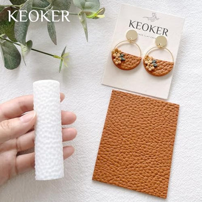KEOKER Polymer Clay Leather Texture Roller, Leather Texture Roller for Polymer Clay, Polymer Clay Texture Roller, Like Polymer Clay Texture Sheets, Great Work with Polymer Clay Cutters - color: Litchi Grain