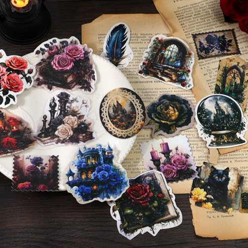 120 Pcs Gothic Dark Academia Scrapbooking Stickers & Paper Kit - color: Dark Art
