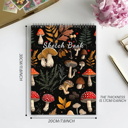 Deokke Sketchbook Top Spiral Bound Sketch Pad, 9 x 12 inch,100GSM Thick Paper,50 Sheets 100 Pages,Art Sketch Book Aesthetic Cute Drawing Writing Paper for Girls Women-Red Mushroom - color: A-16-Red Mushroom