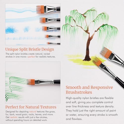 Fuumuui Grainer Brush Set–5pcs Professional Flat Comb Brushes for Unique Texture Painting Perfect for Artists Acrylic, Watercolor and Oil - style: Flat