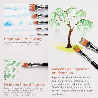 Fuumuui Grainer Brush Set–5pcs Professional Flat Comb Brushes for Unique Texture Painting Perfect for Artists Acrylic, Watercolor and Oil - style: Flat