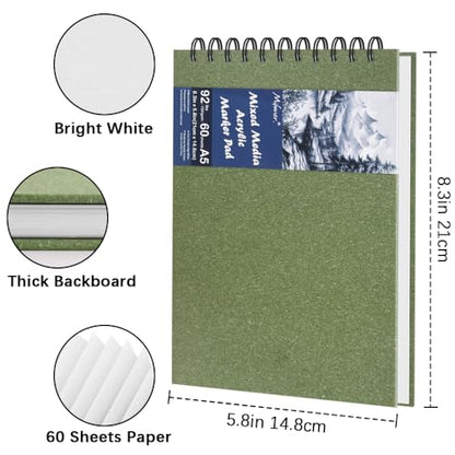 8.3" x 5.8" Hardcover Sketchbook, Top Spiral Bound Art Journal Sketchbook, 60 Sheets 92LB/150 GSM Acid-Free Drawing Bright White Mixed Media Paper for Adults Beginners Artists.Grass Green - color: 150gsm-bright white paper grass green