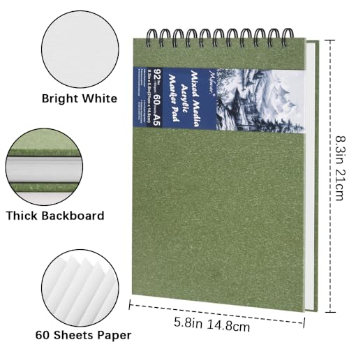 8.3" x 5.8" Hardcover Sketchbook, Top Spiral Bound Art Journal Sketchbook, 60 Sheets 92LB/150 GSM Acid-Free Drawing Bright White Mixed Media Paper for Adults Beginners Artists.Grass Green - color: 150gsm-bright white paper grass green