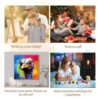 Artunion Framed Paint by Numbers Kit for Adults Beginners & Kids Ages 8-12,Colorful Ostrich Paint by Number with Frame,Animal Paint by Numbers Kit on Canvas 10 * 10 Inch Without Easel - color: ZXT-392-F
