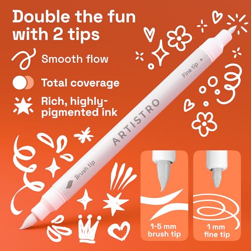 ARTISTRO 5 White Dual-Tip Acrylic Paint Marker Pens for Drawing