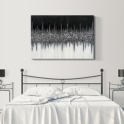 Art 28x40 inch Hand Painted Abstract Art Oil Painting in Black and Silver Texture Modern Wall Home Decoration Painting - color: Yi033