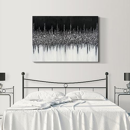 Art 28x40 inch Hand Painted Abstract Art Oil Painting in Black and Silver Texture Modern Wall Home Decoration Painting - color: Yi033